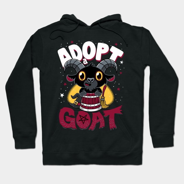 Adopt a Goat - Creepy Cute Cartoon Black Phillip - Kawaii Witchcore Hoodie by Nemons